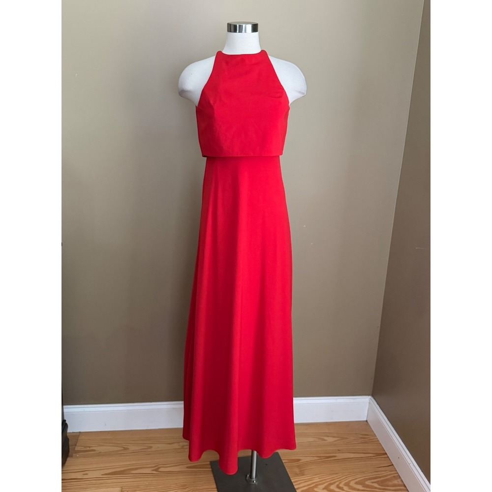 Jill Jill Stuart Red Dress Popover Halter Gown 2 Minimalist Elegant Gala - Picture 2 of 11